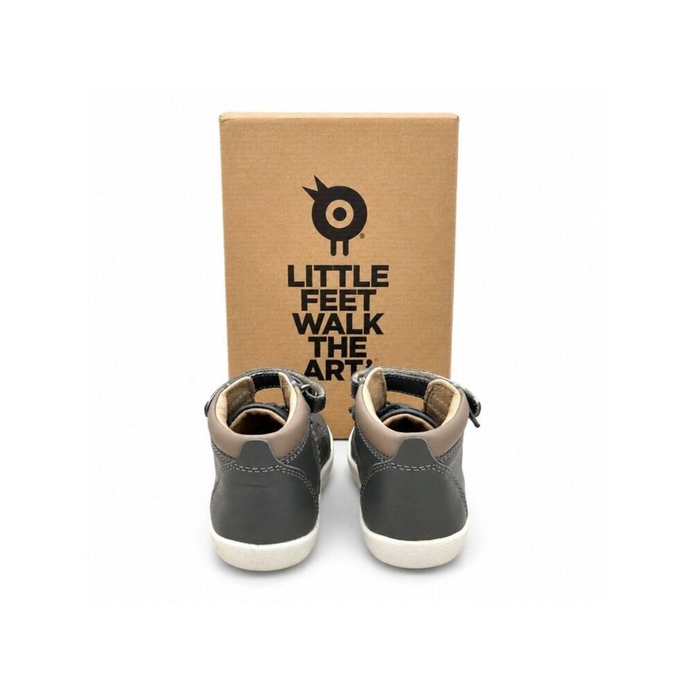 Leather Toddler High Top Sneakers Boys Size 9 Grey Taupe Hook and Loop Old Soles - Picture 5 of 9